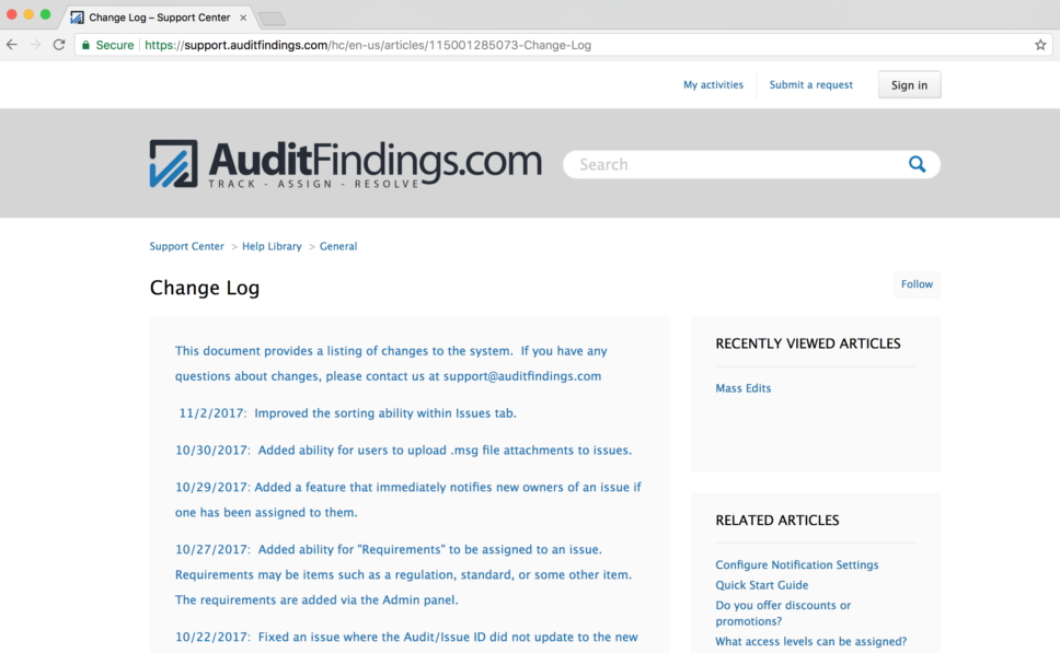 AuditFindings New Features Notification